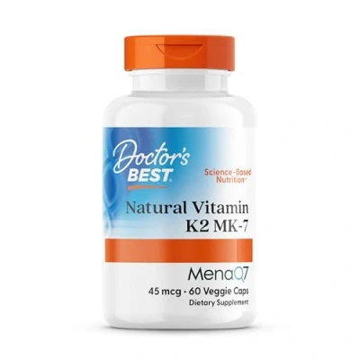 Image of Doctor&#039;s Best, Natural Vitamin K2, MK 7 with MenaQ 7, 45mcg, 60 Vegan Capsules, Gluten Free, SOYA Vegetarian