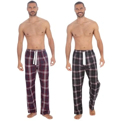 Image of INSIGNIA Mens Woven Pyjamas Lounge Pants Bottoms Check (2 PACK) (Black Burgandy, XL)