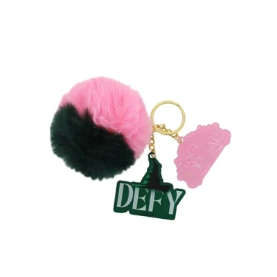 Image of Blueprint Collections Wicked Keyring, Two Tone Green and Pink Pom Pom, Glinda Elphaba Acrylic Charms, 10 cm
