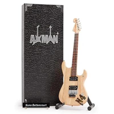 Image of Axman Nuno Bettencourt Miniature Guitar Replica Music Gifts Handmade Ornamental 1/4 Scale Includes a Display Box, Name Tag and Stand