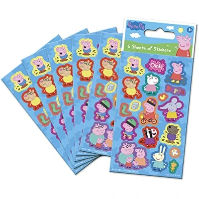 Image of Paper Projects Peppa Pig Blue Party Bag Sticker Pack (6 Sheets) Official Licensed Product Perfect as or Stocking Fillers,12.5cm x 7.5cm