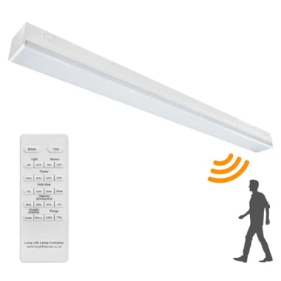 Image of Long Life Lamp Company 40W LED Microwave Sensor Ceiling Batten Light Fitting 4 feet Remote Control Dimmable 6500k MSBL40
