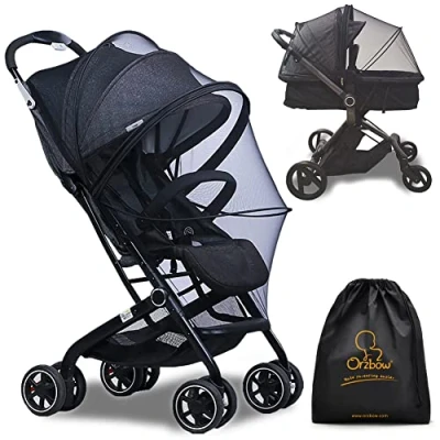 Image of Orzbow Universal Baby Mosquito Net for Pushchair,Breathable Pram Fly Insect Bug with Two way Zippers &amp; Storage Bag,Foldable Stable Protection Cover Car Seat,Buggy,Carrycot Crib (Black)