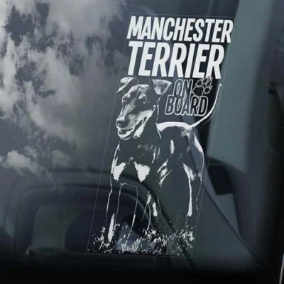 Image of LMMIXEE Manchester Terrier on Board Car Window Sticker Dog Sign Decal Mom Dad Vinyl Die Cut Decals Funny Bumper Stickers Owner Gift