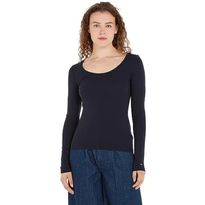 Image of Tommy Hilfiger Women&#039;s Long Sleeve Slim Modern T Shirt Basic, Blue (Desert Sky), L