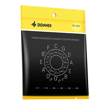 Image of Donner acoustic Guitar Strings Light Phosphor Bronze Coated, 6 Steel String 1 Pack, 11 50, Warm, Bright, Balanced Tone, Anti oxidation Coating, DAS 20L