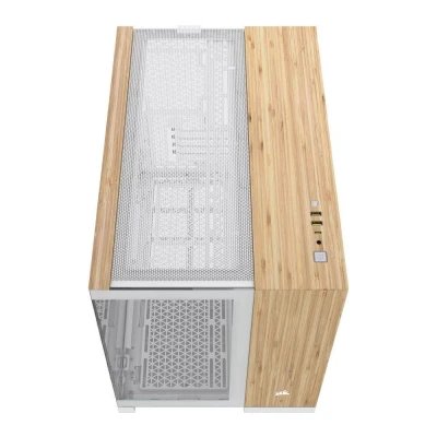 Image of CORSAIR iCUE LINK 2500X RGB Micro ATX Mid Tower PC Case White &amp; Bamboo Wood, White,Brown