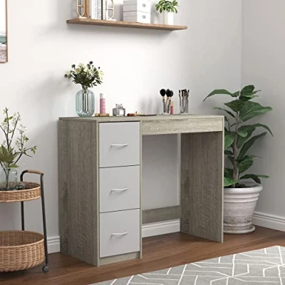Image of URBNLIVING 3 Drawer Wooden Bedroom Dressing Table (Ash Grey Carcass + Drawers)