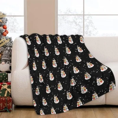 Image of JOOCAR Christmas Snowman Throw Blanket Winter Black Happy New Year Cozy Soft Lightweight Flannel Plush Blankets for Bed Couch Living Room Sofa Chair,40x50 Inch