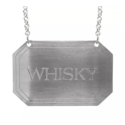 Image of County Engraving Plain Rectangular Pewter Decanter Label Bottle Tag (Whisky)