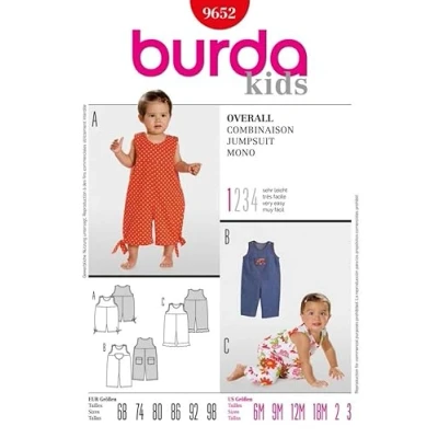 Image of Burda Toddlers Easy Sewing Pattern 9652 Dungarees Jumpsuit