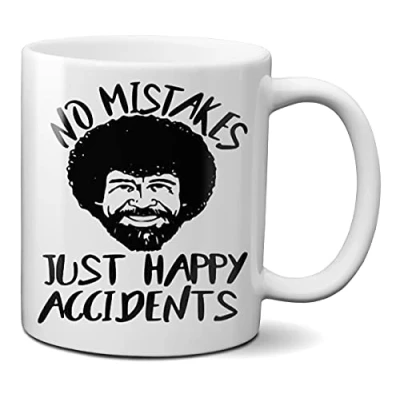 Image of Mugtime (TM) Bob Ross not Mistakes just Happy Accidents Funny Tea Coffee Mug Cup Ceramic 330ml 11oz
