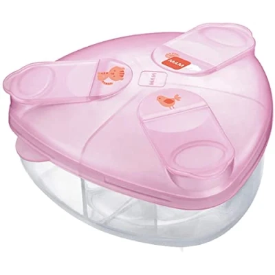 Image of MAM Milk Formula Dispenser, Powder Dispenser Pot Stores 40 g Per Serving, Storage Holds Three Servings, Baby Box, Pink, (Designs May Vary)