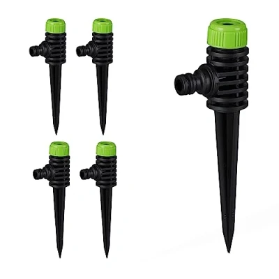 Image of Relaxdays Spike Sprinkler, Set of 5, Click Connector, Ground Stake, Areas up to 30 m², Lawns &amp; Flowerbeds, Black/Green, 19.5 x 6.5 3.5 cm