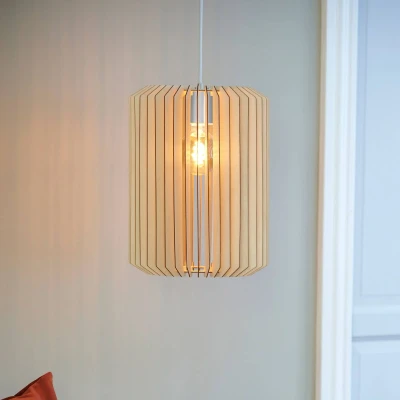 Image of Nordlux Asti 30 pendant light, wooden slats, height 40cm