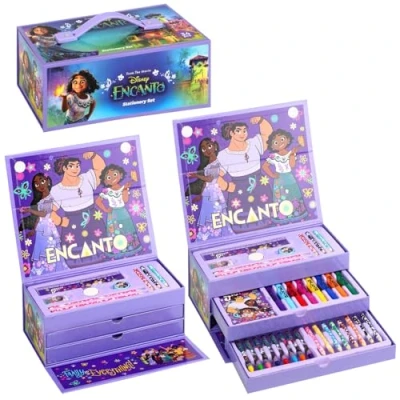 Image of Encanto Kids 43pc Colouring Art Stationery Set with Watercolour Felt Tip Pens Crayons and Pencils Travel for Children
