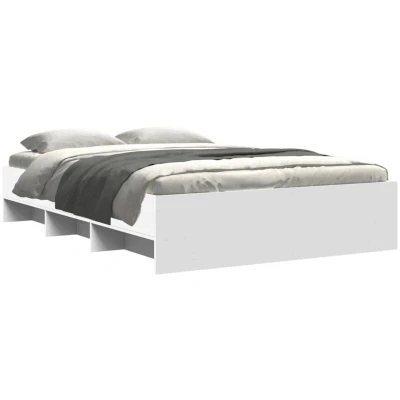 Image of vidaXL White Small Double Bed Frame with Storage Engineered Wood, Plywood Slats, 120x190 cm, Easy Assembly