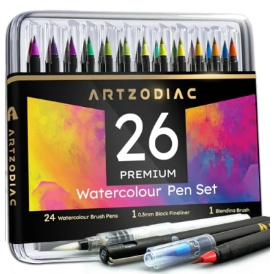 Image of ARTZODIAC Watercolour Brush Pens Set, Colouring Flexible Tips, Art Supplies, Calligraphy Pens, Arts and Crafts, Set for Kids, Teenagers, accessories, Gifts