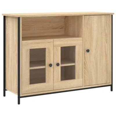 Image of vidaXL Sideboard in Sonoma Oak Modern &amp; Durable Engineered Wood Construction, Ample Storage Cabinet, Adjustable Feet, 27.35 kg