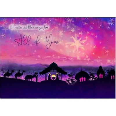 Image of doodlecards To All Of You Christmas Card Nativity Scene Evening Watercolour Medium Size for with Plain Envelope