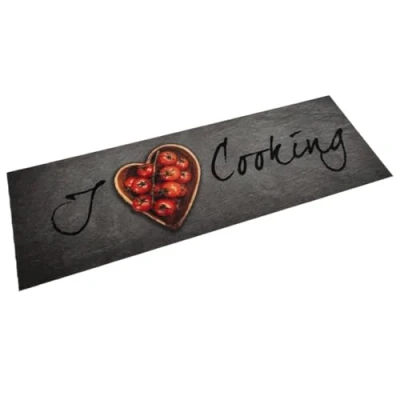 Image of vidaXL Velvet Kitchen Runner Mat 180x60cm Anti Fatigue, Non Slip, Stylish Cooking Text Design, Machine Washable, Durable Latex Backing, Grey