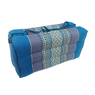 Image of Traditional Thai Kapok Foldable Yoga Meditation Cushion with Carry Handle (Blue)