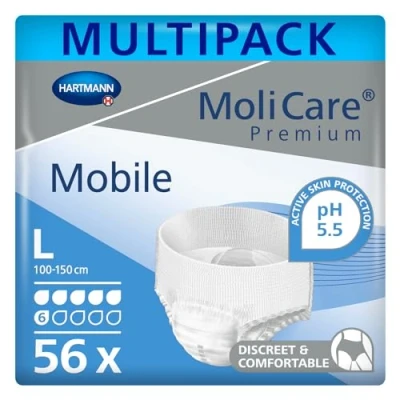 Image of MoliCare Premium Mobile Disposable Underwear: Discreet use for Woman and Men with Incontinence; 6 Drops, Size L, Pack of 56