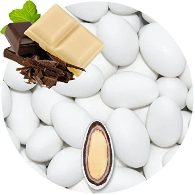 Image of EinsSein 0,5kg Sugared Almonds Chocolate white matt wedding sugar sweets almond dragees baptism dragee cake balls candy coated sweet weddings favours dragée gift fillers