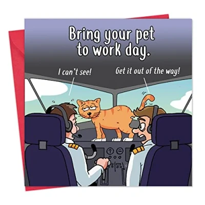Image of Twizler Funny Card with Cat Pilot Blank Birthday for Men or Women Happy Her Him Dad Husband Mum Wife