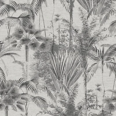 Image of Sublime Jungle Texture Floral Mono Black/White Wallpaper Paste The Wall Monochrome Palms &amp; Trees Textured Vinyl Design Feature or 4 Suitable for Any Room
