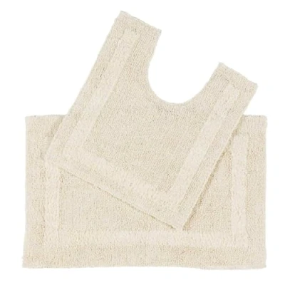 Image of HOMESCAPES Bath Mat Set, Luxury 1600gsm Extra Soft 100% Cotton, Reversible Bathroom Sets 2 Piece, Washable, Non Slip, Super Absorbent, Quick Dry, Cream Rug Set: &amp; Toilet