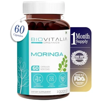 Image of Natural Moringa Leaf Supplement Capsules 1000mgNutrient Rich Superfood with Protein &amp; VitaminsMoringa Oleifera Extract for Healthy Living 60 Vegan