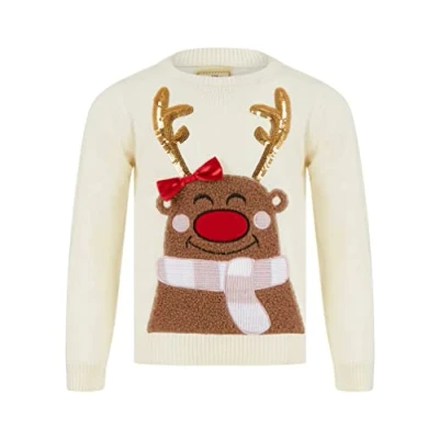 Image of Tokyo Laundry Girls Sequin Vixen Novelty Christmas Jumper Cannoli Cream 7 8 Years