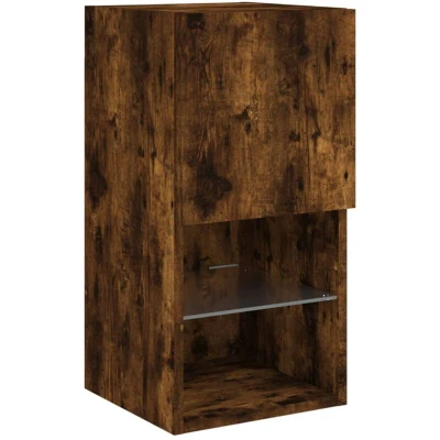 Image of vidaXL TV Cabinet with LED Lights Smoked Oak 30.5x30x60 cm