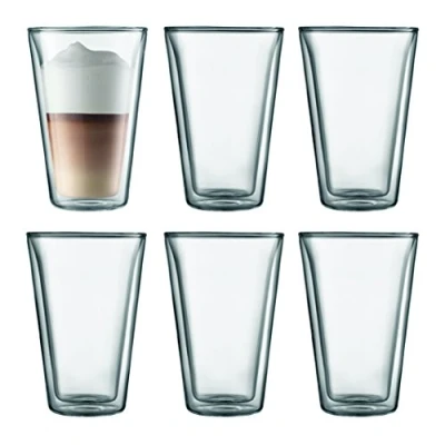 Image of Bodum Canteen Double Wall Glass Set, Mouth Blown Borosilicate 0.4 L, Transparent, Pack of 6