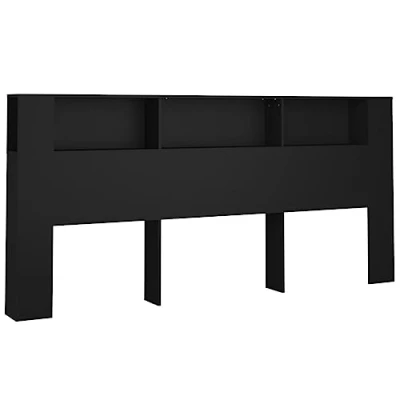 Image of vidaXL Engineered Wood Black Headboard Cabinet Bedroom Storage Solution