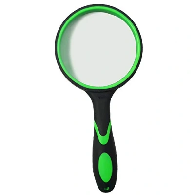 Image of Magnifying Glass 10X, Handheld Reading Magnifier with Non Slip Soft Rubber Handle, 75mm Lens, Shatterproof Mirror Books, Inspection