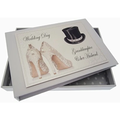 Image of White Cotton Cards Granddaughter and Husband Wedding Day Tiny Album (Top Hat/Shoes)