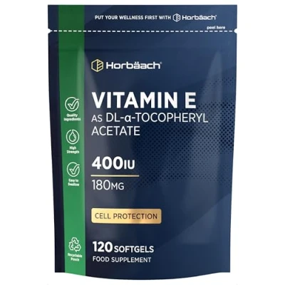 Image of Vitamin E Capsules 400iu 120 Count High Strength as DL a Tocopheryl Acetate Protection of Cells from Oxidative Stress by Horbaach