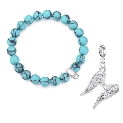 Image of Philip Jones Synthetic Turquoise Gemstone Bracelet with Angel Wings Charm
