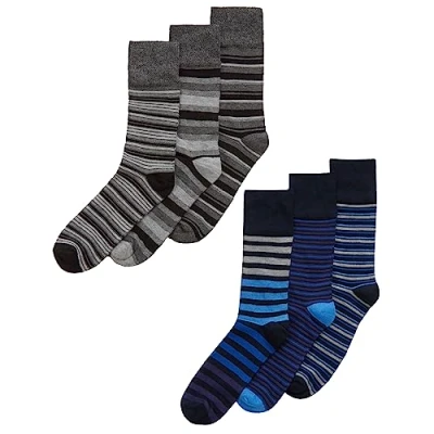 Image of Undercover 6 Pairs Mens Bamboo Comfort Fit Socks 40B630 Stripes