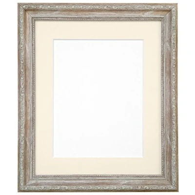 Image of FRAMES BY POST Shabby Chic Distressed Wood Picture Photo Frame with Ivory Mount 60 x 80 cm Size 50 70 (Plastic Glass)