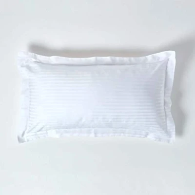Image of HOMESCAPES White Pure Egyptian Cotton King Size Oxford Pillowcase 330 TC 500 Thread Count Percale Equivalent Satin Stripe Pillow Case