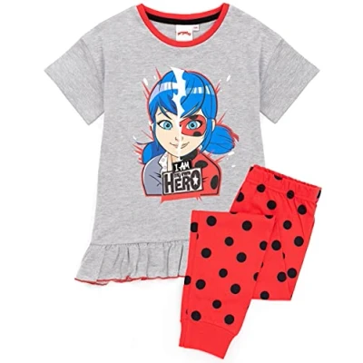 Image of Miraculous Pyjamas For Girls Kids Ladybug Superhero Cosplay T Shirt With Long Or Shorts Bottoms Pjs Polka Dots Dress Up Merchandise 9 10 Years