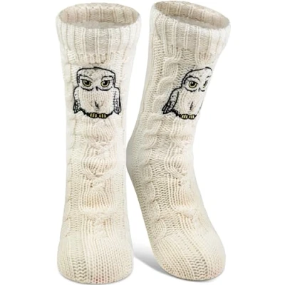 Image of Harry Potter Hut Socks Hedwig Knitted House with Sherpa Lining for Women Cuddly Fluffy Winter Warm One Size White, White