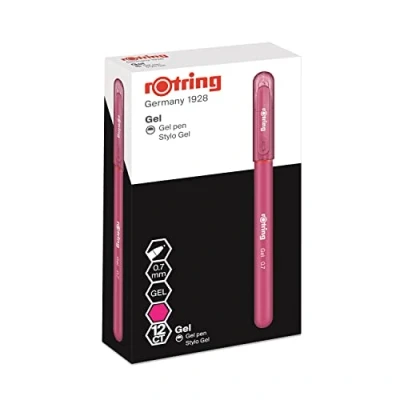 Image of rOtring Gel Rollerball Pens Medium Point 0.7mm Box of 12 Smooth Quick Drying Ink Rubber Grip (Pink)