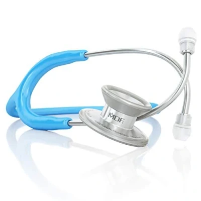 Image of MDF MD One Epoch Lightweight Titanium Stethoscope, Adult, Bright Blue Tube, Silver Chestpiece Headset, MDF777T14