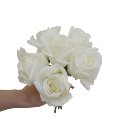 Image of CURTEK 6 pcs Artificial Rose Flowers Real Touch Silk 10.2 inch Single Stem Roses for Bridal Bouquets DIY Arrangement Bouquet Wedding Party Home Garden Decor (White)