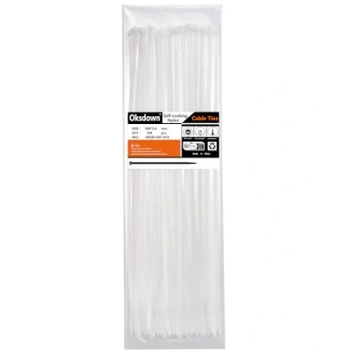 Image of Oksdown 100 Pack White Plastic Cable Ties 300mmx3.6mm Heavy Duty Strong Nylon Premium Self Locking 12 inch/30 cm Long Zip Tie Wraps