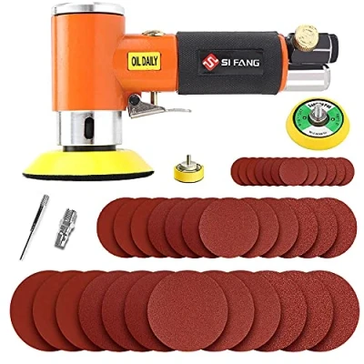 Image of SI FANG Mini Random Orbital Air Sander Kit, Car Polisher with 45Pcs 1&#039;&#039; 2&#039;&#039; 3&#039;&#039; Sanding Discs Pads, High Speed Machine Grinder Tools for Fine Grinding &amp; Polishing(Orange)